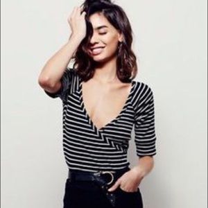 Free people Black and White wrap top xs